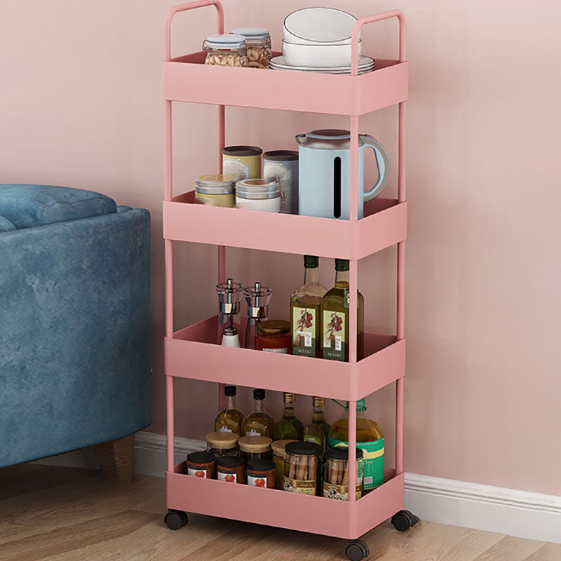 Contemporary Style Bookshelf with Casters Wheel Book Shelf for Home Office Study Room 15.7"L x 8.7"W x 35.4"H Pink Clearhalo 'Bookcases' 'furn' 'furn_bookcases' 'Furniture' 'furniture_bookcases' 'kitchen' 'kitchen_bookcases' 'Living Room Furniture' 'Office Furniture' 4727051