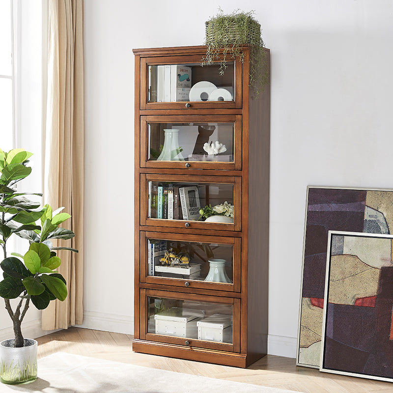 Solid Wood Standard Bookcase Contemporary Vertical Bookcase with Glass Doors 29.9"L x 13.8"W x 73.1"H Clearhalo 'Bookcases' 'furn' 'furn_bookcases' 'Furniture' 'furniture_bookcases' 'kitchen' 'kitchen_bookcases' 'Living Room Furniture' 'Office Furniture' 4727099