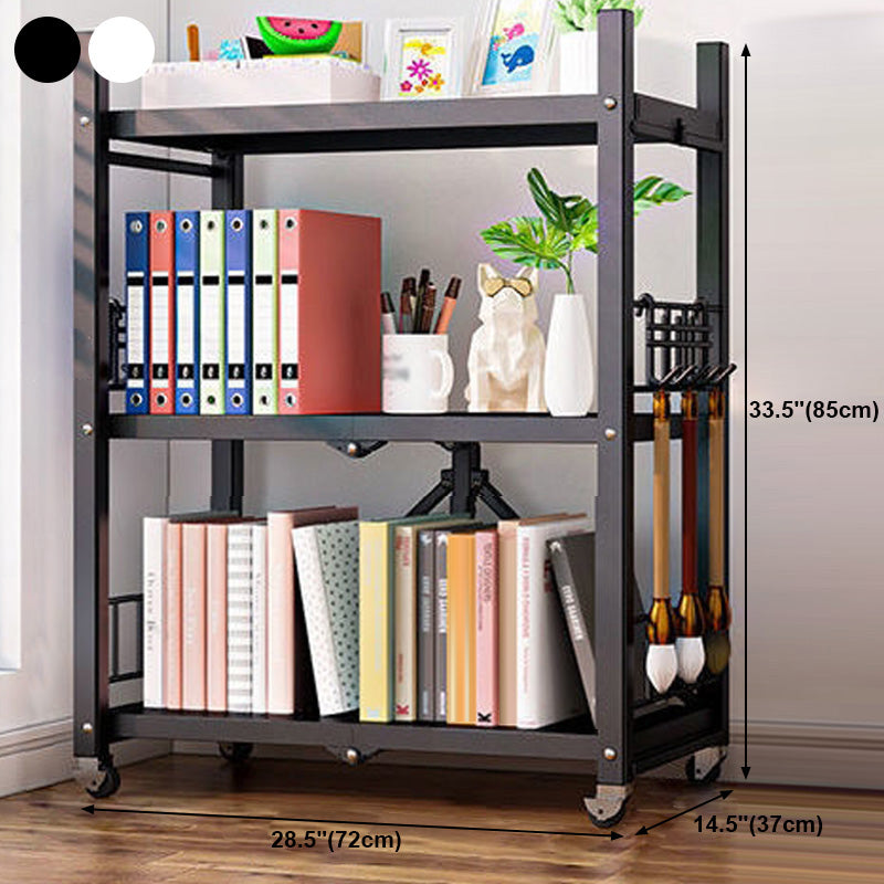 Contemporary Folding Steel Etagere Bookshelf with Caster Wheels Clearhalo 'Bookcases' 'furn' 'furn_bookcases' 'Furniture' 'furniture_bookcases' 'kitchen' 'kitchen_bookcases' 'Living Room Furniture' 'Office Furniture' 4727133