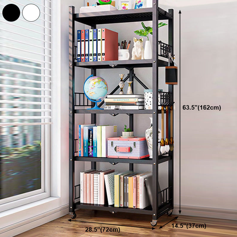 Contemporary Folding Steel Etagere Bookshelf with Caster Wheels Clearhalo 'Bookcases' 'furn' 'furn_bookcases' 'Furniture' 'furniture_bookcases' 'kitchen' 'kitchen_bookcases' 'Living Room Furniture' 'Office Furniture' 4727135