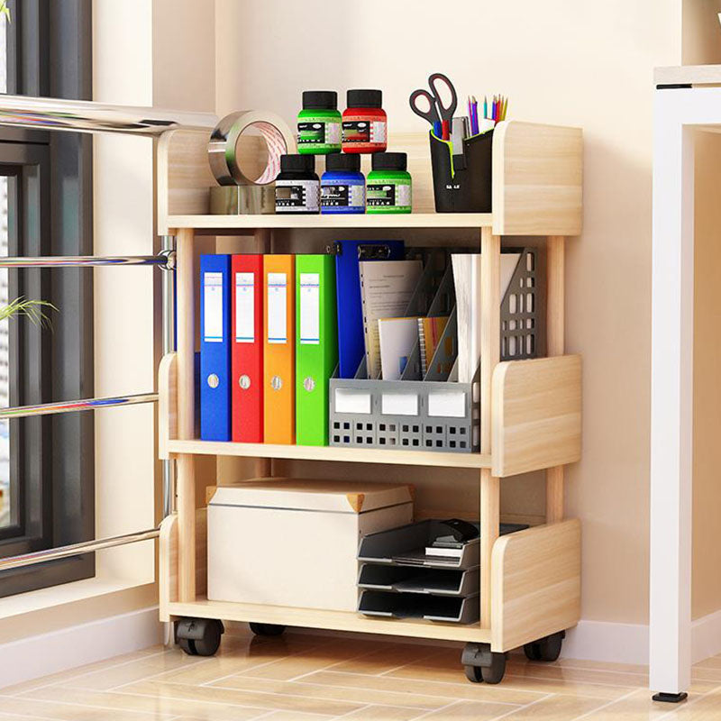 3-Shelf Manufactured Wood Etagere Bookshelf with Caster Wheels Walnut Clearhalo 'Bookcases' 'furn' 'furn_bookcases' 'Furniture' 'furniture_bookcases' 'kitchen' 'kitchen_bookcases' 'Living Room Furniture' 'Office Furniture' 4727136