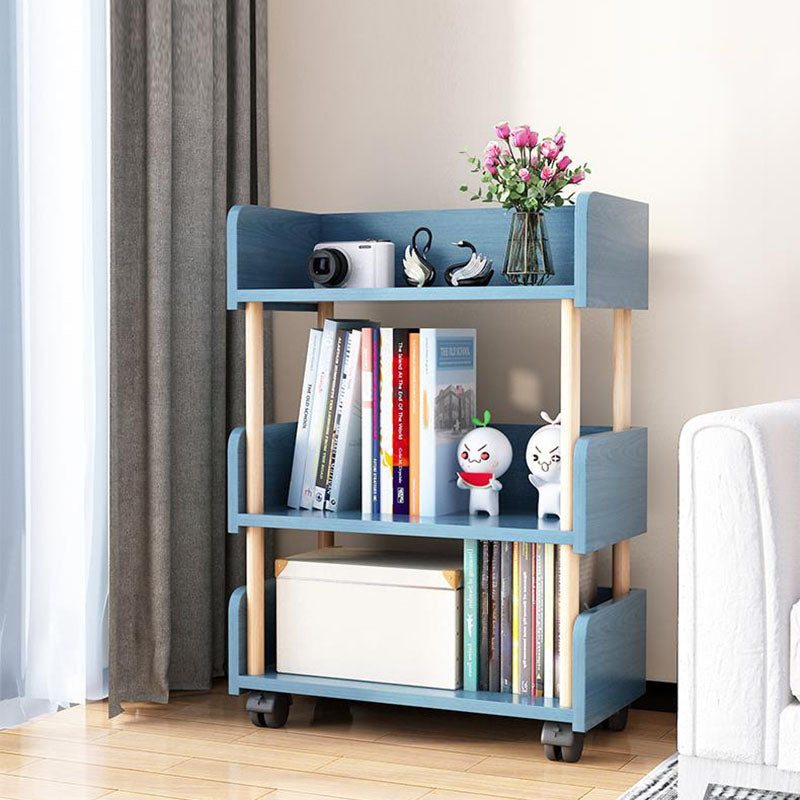 3-Shelf Manufactured Wood Etagere Bookshelf with Caster Wheels Blue Clearhalo 'Bookcases' 'furn' 'furn_bookcases' 'Furniture' 'furniture_bookcases' 'kitchen' 'kitchen_bookcases' 'Living Room Furniture' 'Office Furniture' 4727139