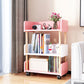 3-Shelf Manufactured Wood Etagere Bookshelf with Caster Wheels Pink-White Clearhalo 'Bookcases' 'furn' 'furn_bookcases' 'Furniture' 'furniture_bookcases' 'kitchen' 'kitchen_bookcases' 'Living Room Furniture' 'Office Furniture' 4727140