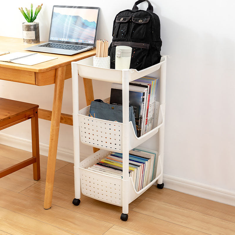 14" Wide Bookshelf Contemporary Style Bookcase with Casters for Home Office 16.5"L x 13.8"W x 29.9"H White Clearhalo 'Bookcases' 'furn' 'furn_bookcases' 'Furniture' 'furniture_bookcases' 'kitchen' 'kitchen_bookcases' 'Living Room Furniture' 'Office Furniture' 4727190