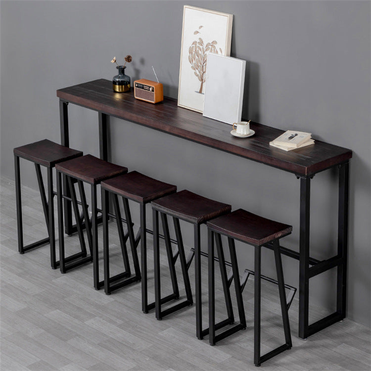 Brown Modern Style Bar Table Solid Wood and Iron Balcony Casual Bar Table 78.7"L x 15.7"W x 41.3"H Without Chairs Clearhalo 'Bar Furniture' 'Bar Tables' 'bar_tables' 'furn' 'furn_bar_tables' 'Furniture' 'furniture_bar_tables' 'Kitchen & Dining Furniture' 4729470