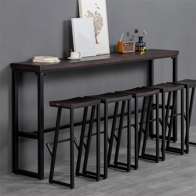 Brown Modern Style Bar Table Solid Wood and Iron Balcony Casual Bar Table 86.6"L x 15.7"W x 41.3"H Without Chairs Clearhalo 'Bar Furniture' 'Bar Tables' 'bar_tables' 'furn' 'furn_bar_tables' 'Furniture' 'furniture_bar_tables' 'Kitchen & Dining Furniture' 4729473