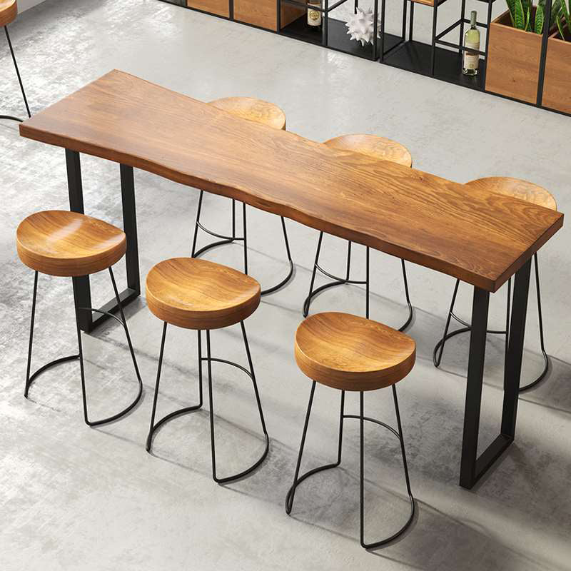 Brown Modern Style Bar Table in Solid Wood and Iron Coffee Shop Bar Table 70.9"L x 17.7"W x 41.3"H Without Chairs Clearhalo 'Bar Furniture' 'Bar Tables' 'bar_tables' 'furn' 'furn_bar_tables' 'Furniture' 'furniture_bar_tables' 'Kitchen & Dining Furniture' 4729496