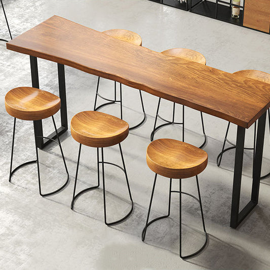 Brown Modern Style Bar Table in Solid Wood and Iron Coffee Shop Bar Table Clearhalo 'Bar Furniture' 'Bar Tables' 'bar_tables' 'furn' 'furn_bar_tables' 'Furniture' 'furniture_bar_tables' 'Kitchen & Dining Furniture' 4729504