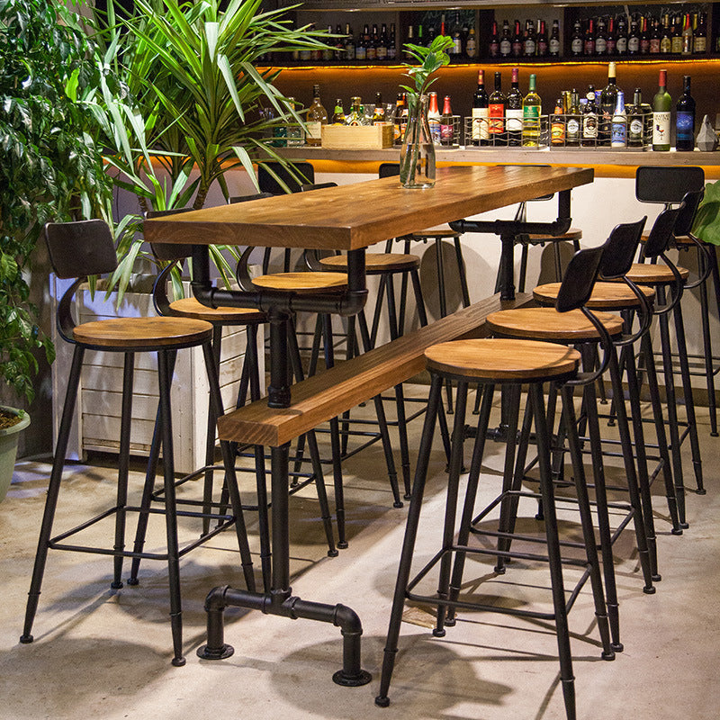 Industrial Style Brown Bar Table Solid Wood Milk Tea Shop Casual Bar Table 78.7"L x 19.7"W x 41.3"H Without Chairs Clearhalo 'Bar Furniture' 'Bar Tables' 'bar_tables' 'furn' 'furn_bar_tables' 'Furniture' 'furniture_bar_tables' 'Kitchen & Dining Furniture' 4729516