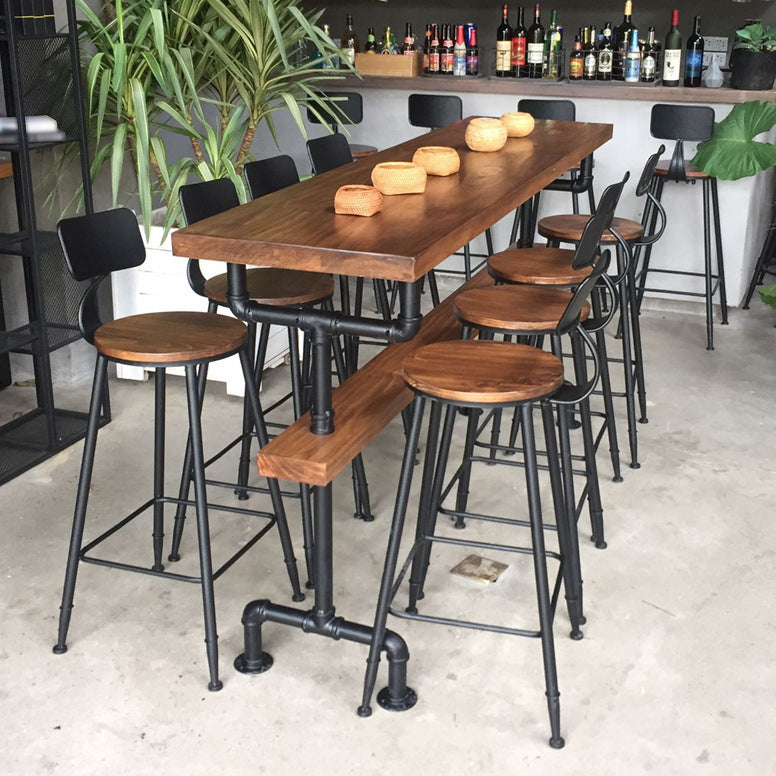 Industrial Style Brown Bar Table Solid Wood Milk Tea Shop Casual Bar Table 70.9"L x 19.7"W x 41.3"H Without Chairs Clearhalo 'Bar Furniture' 'Bar Tables' 'bar_tables' 'furn' 'furn_bar_tables' 'Furniture' 'furniture_bar_tables' 'Kitchen & Dining Furniture' 4729517