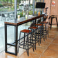Dark Brown Modern Style Bar Table in Solid Wood and Metal Balcony Bar Table 86.6"L x 15.7"W x 41.3"H Without Chairs Clearhalo 'Bar Furniture' 'Bar Tables' 'bar_tables' 'furn' 'furn_bar_tables' 'Furniture' 'furniture_bar_tables' 'Kitchen & Dining Furniture' 4729528