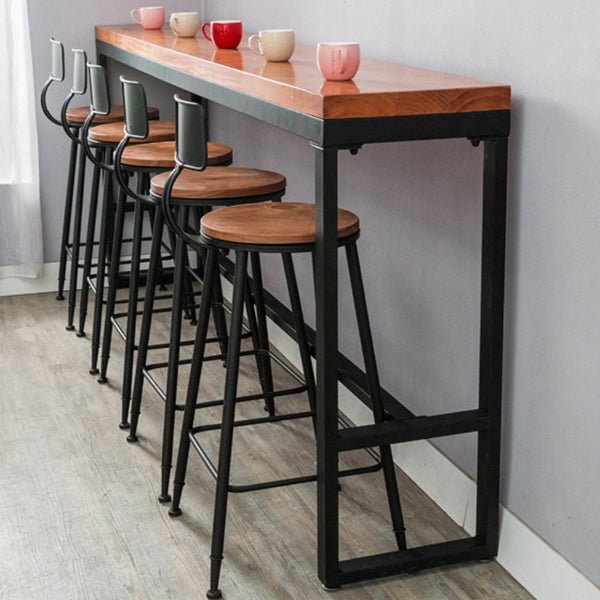 Dark Brown Modern Style Bar Table in Solid Wood and Metal Balcony Bar Table Clearhalo 'Bar Furniture' 'Bar Tables' 'bar_tables' 'furn' 'furn_bar_tables' 'Furniture' 'furniture_bar_tables' 'Kitchen & Dining Furniture' 4729532