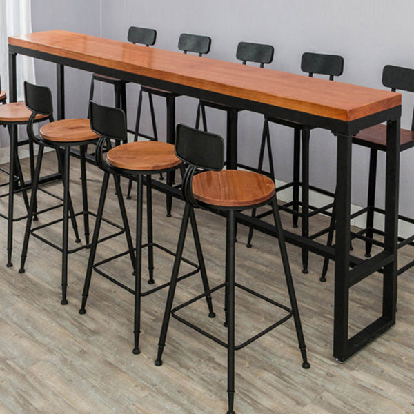 Dark Brown Modern Style Bar Table in Solid Wood and Metal Balcony Bar Table Clearhalo 'Bar Furniture' 'Bar Tables' 'bar_tables' 'furn' 'furn_bar_tables' 'Furniture' 'furniture_bar_tables' 'Kitchen & Dining Furniture' 4729534