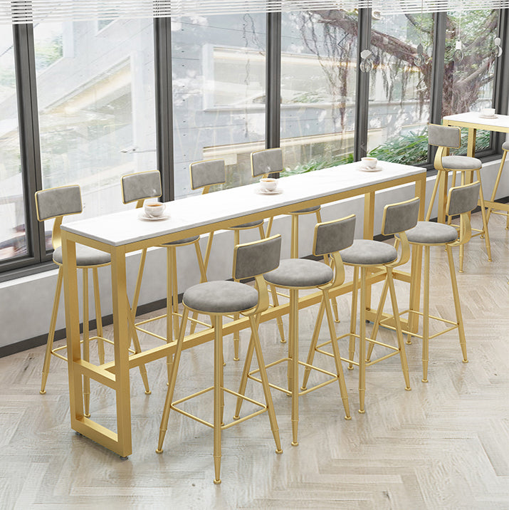 White Glam Style Bar Table in Faux Marble and Metal Rectangle Milk Tea Shop Bar Table Clearhalo 'Bar Furniture' 'Bar Tables' 'bar_tables' 'Furniture' 'furniture_bar_tables' 'Kitchen & Dining Furniture' 4729554