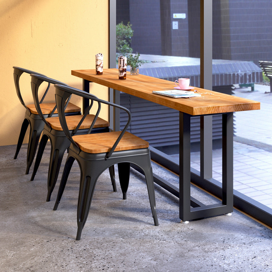 Brown Modern Style Bar Table Solid Wood and Iron with Trestle Coffee Shop Bar Table 47"L x 16"W x 30"H Without Chairs Clearhalo 'Bar Furniture' 'Bar Tables' 'bar_tables' 'furn' 'furn_bar_tables' 'Furniture' 'furniture_bar_tables' 'Kitchen & Dining Furniture' 4729563
