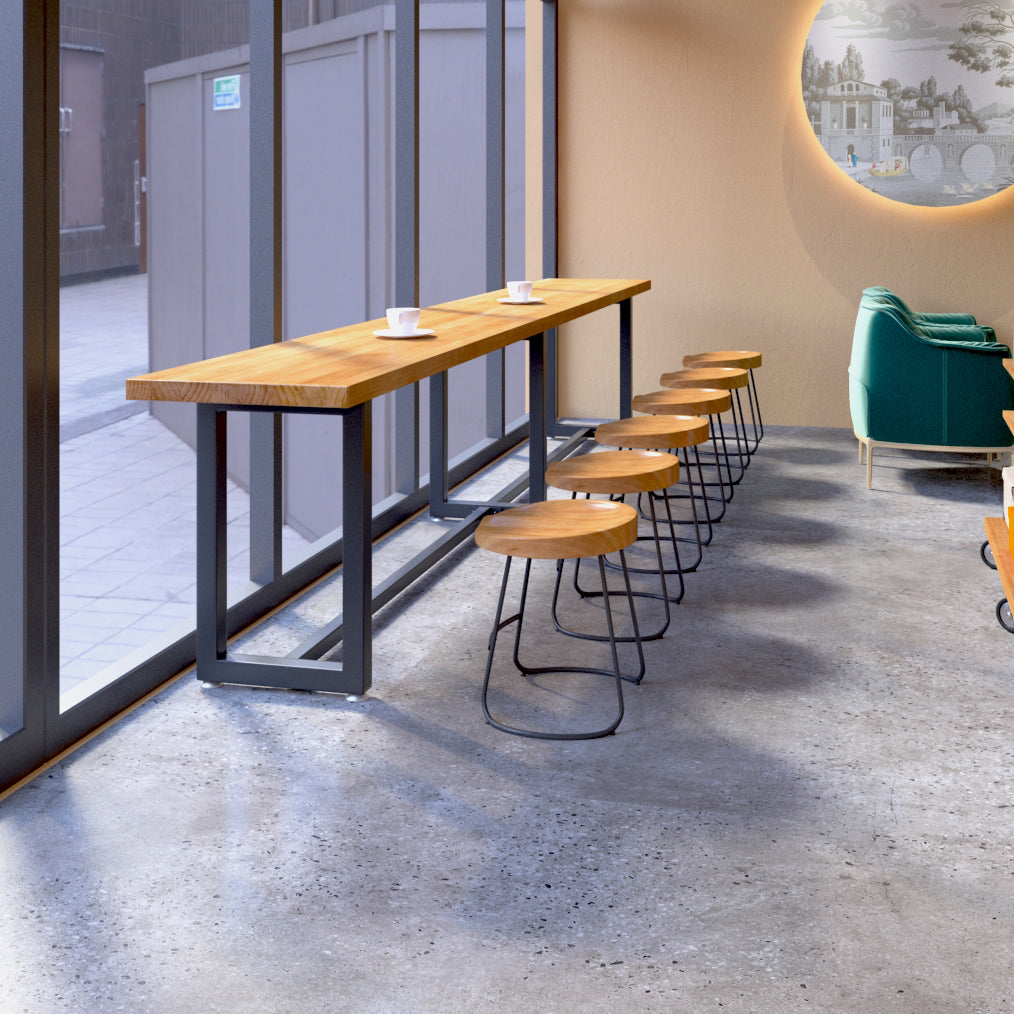 Brown Modern Style Bar Table Solid Wood and Iron with Trestle Coffee Shop Bar Table 94.5"L x 15.7"W x 29.5"H Without Chairs Clearhalo 'Bar Furniture' 'Bar Tables' 'bar_tables' 'furn' 'furn_bar_tables' 'Furniture' 'furniture_bar_tables' 'Kitchen & Dining Furniture' 4729566