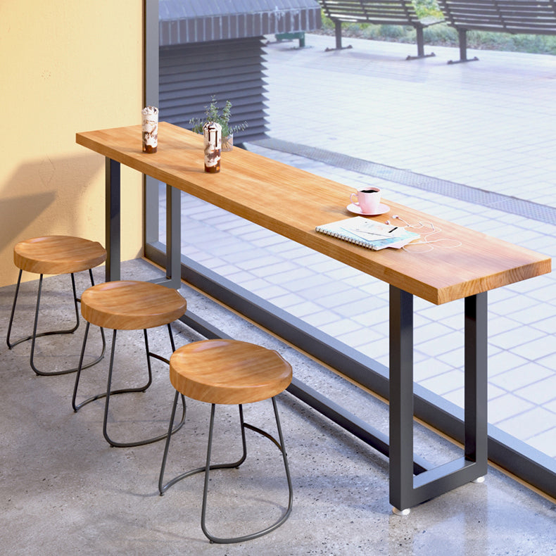 Brown Modern Style Bar Table Solid Wood and Iron with Trestle Coffee Shop Bar Table Clearhalo 'Bar Furniture' 'Bar Tables' 'bar_tables' 'furn' 'furn_bar_tables' 'Furniture' 'furniture_bar_tables' 'Kitchen & Dining Furniture' 4729569