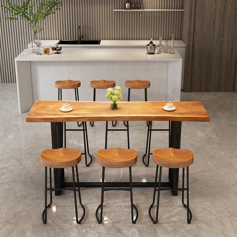Brown Modern Style Specialty Bar Table Solid Wood and Iron Coffee Shop Bar Table 70.9"L x 17.7"W x 41.3"H Without Chairs Clearhalo 'Bar Furniture' 'Bar Tables' 'bar_tables' 'furn' 'furn_bar_tables' 'Furniture' 'furniture_bar_tables' 'Kitchen & Dining Furniture' 4729582