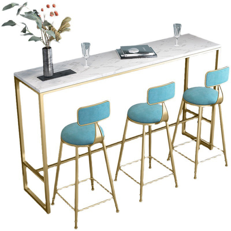 Rectangle Stone Bar Counter Traditional Luxury Bar Counter with Trestle Base 86.6"L x 15.7"W x 41.3"H Without Chairs Clearhalo 'Bar Furniture' 'Bar Tables' 'bar_tables' 'furn' 'furn_bar_tables' 'Furniture' 'furniture_bar_tables' 'Kitchen & Dining Furniture' 4729631