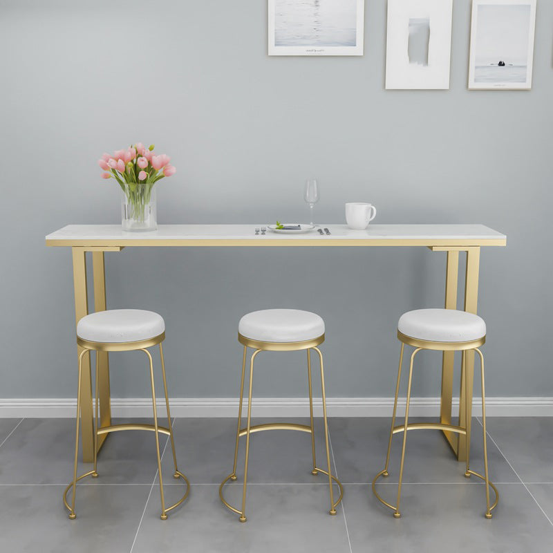 Stone Bar Counter Traditional Luxury Rectangle Bar Counter with Sled Base 78.7"L x 15.7"W x 41.3"H White Without Chairs Clearhalo 'Bar Furniture' 'Bar Tables' 'bar_tables' 'furn' 'furn_bar_tables' 'Furniture' 'furniture_bar_tables' 'Kitchen & Dining Furniture' 4729648