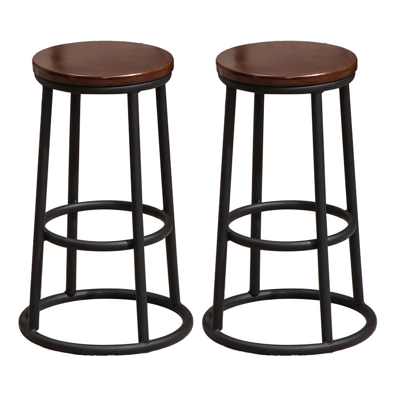 Modern Style Iron Bar Stool With Footrest Game Hall Bar Stool 30-inches Walnut 2 Piece Set Clearhalo 'Bar Furniture' 'Bar Stools' 'bar_stools' 'furn' 'furn_bar_stools' 'Furniture' 'furniture_bar_stools' 'Kitchen & Dining Furniture' 4729746
