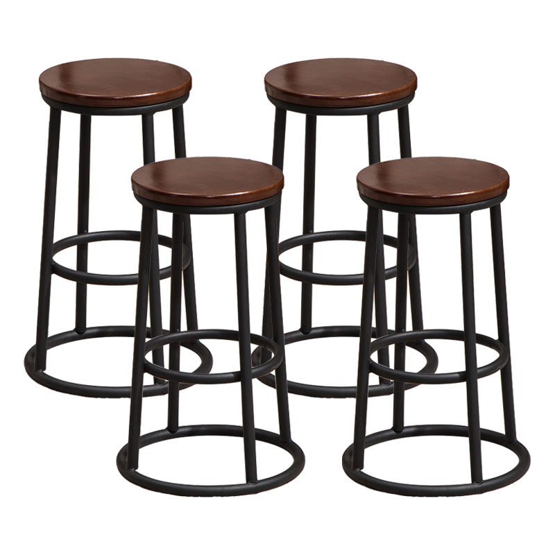 Modern Style Iron Bar Stool With Footrest Game Hall Bar Stool 30-inches Walnut 4 Piece Set Clearhalo 'Bar Furniture' 'Bar Stools' 'bar_stools' 'furn' 'furn_bar_stools' 'Furniture' 'furniture_bar_stools' 'Kitchen & Dining Furniture' 4729748