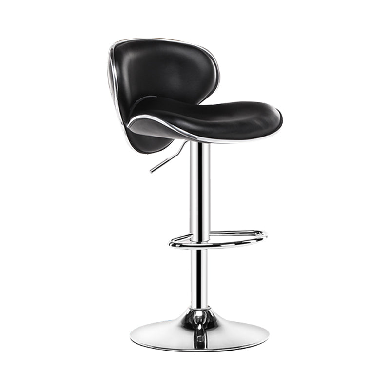 Modern Rotatable Backrest Counter Stool Steel Cashier Bar Stool with Leather Cushion Gloss Black 1 Piece Clearhalo 'Bar Furniture' 'Bar Stools' 'bar_stools' 'furn' 'furn_bar_stools' 'Furniture' 'furniture_bar_stools' 'Kitchen & Dining Furniture' 4729804