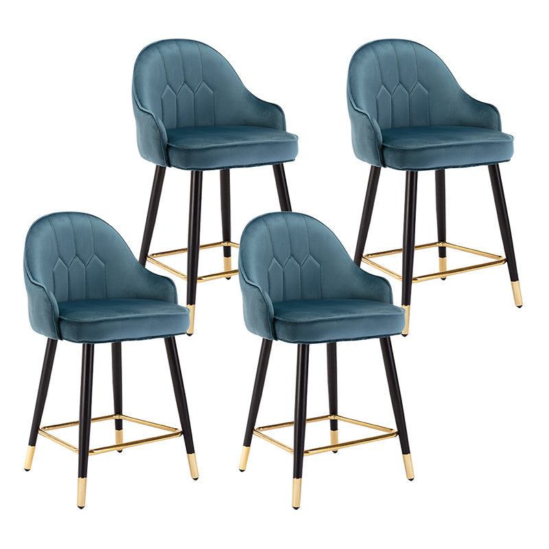Modern Armless Backrest Counter Stool Iron Bedroom Bar Stool with Cushion and Pedal Royal Blue 4 Piece Set Short Stool(22"H) Clearhalo 'Bar Furniture' 'Bar Stools' 'bar_stools' 'furn' 'furn_bar_stools' 'Furniture' 'furniture_bar_stools' 'Kitchen & Dining Furniture' 4729983