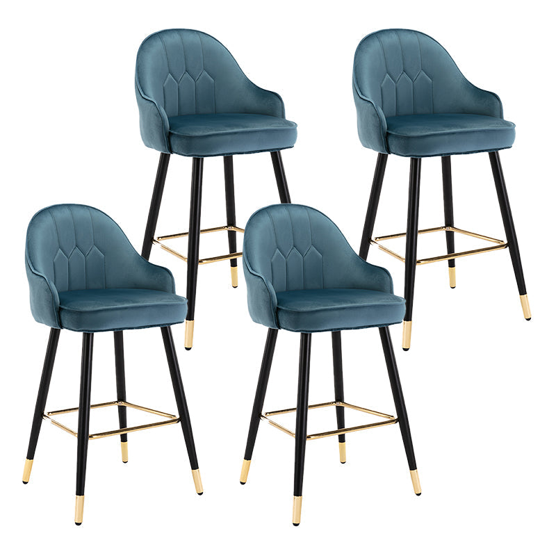 Modern Armless Backrest Counter Stool Iron Bedroom Bar Stool with Cushion and Pedal Royal Blue 4 Piece Set Counter Stool(26"H) Clearhalo 'Bar Furniture' 'Bar Stools' 'bar_stools' 'furn' 'furn_bar_stools' 'Furniture' 'furniture_bar_stools' 'Kitchen & Dining Furniture' 4729984