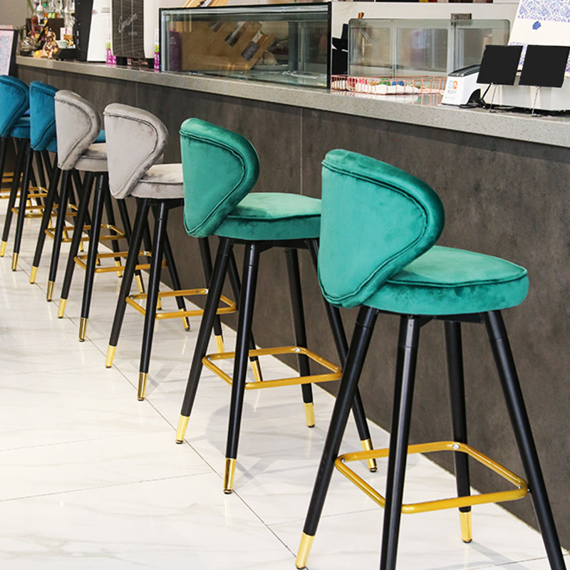 Modern Armless Backrest Counter Stool Iron Study Bar Stool with Cushion and Pedal Clearhalo 'Bar Furniture' 'Bar Stools' 'bar_stools' 'furn' 'furn_bar_stools' 'Furniture' 'furniture_bar_stools' 'Kitchen & Dining Furniture' 4730023