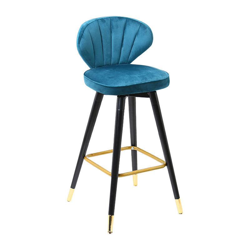 Modern Armless Backrest Counter Stool Iron Study Bar Stool with Cushion and Pedal Ocean Blue 1 Piece Clearhalo 'Bar Furniture' 'Bar Stools' 'bar_stools' 'furn' 'furn_bar_stools' 'Furniture' 'furniture_bar_stools' 'Kitchen & Dining Furniture' 4730045