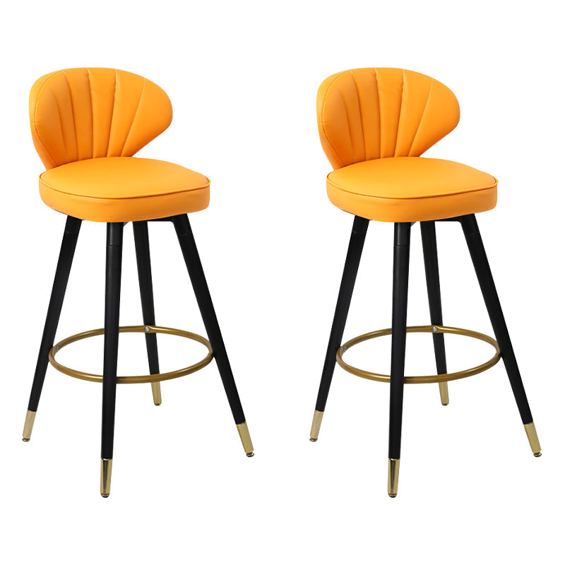 Modern Armless Backrest Counter Stool Iron Study Bar Stool with Cushion and Pedal Light Yellow 2 Piece Set Clearhalo 'Bar Furniture' 'Bar Stools' 'bar_stools' 'furn' 'furn_bar_stools' 'Furniture' 'furniture_bar_stools' 'Kitchen & Dining Furniture' 4730048
