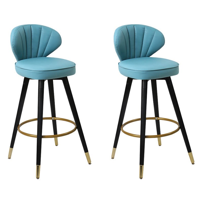 Modern Armless Backrest Counter Stool Iron Study Bar Stool with Cushion and Pedal Light Royal Blue 2 Piece Set Clearhalo 'Bar Furniture' 'Bar Stools' 'bar_stools' 'furn' 'furn_bar_stools' 'Furniture' 'furniture_bar_stools' 'Kitchen & Dining Furniture' 4730050