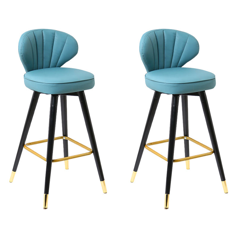 Modern Armless Backrest Counter Stool Iron Study Bar Stool with Cushion and Pedal Lake Blue 2 Piece Set Clearhalo 'Bar Furniture' 'Bar Stools' 'bar_stools' 'furn' 'furn_bar_stools' 'Furniture' 'furniture_bar_stools' 'Kitchen & Dining Furniture' 4730061