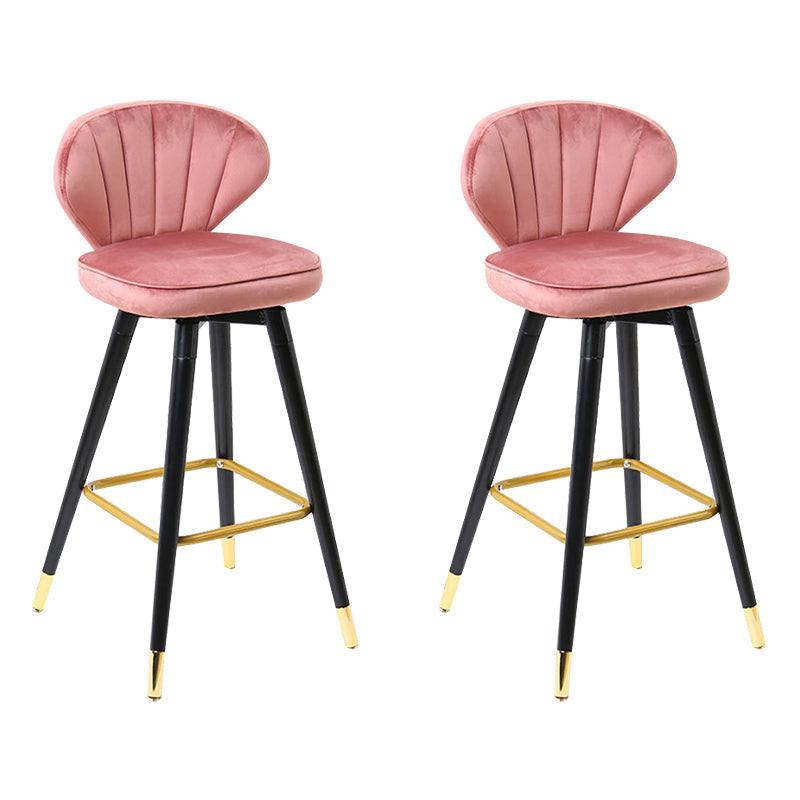 Modern Armless Backrest Counter Stool Iron Study Bar Stool with Cushion and Pedal Pink 2 Piece Set Clearhalo 'Bar Furniture' 'Bar Stools' 'bar_stools' 'furn' 'furn_bar_stools' 'Furniture' 'furniture_bar_stools' 'Kitchen & Dining Furniture' 4730065