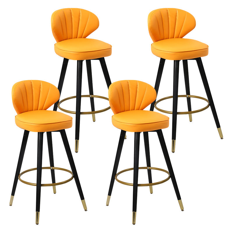 Modern Armless Backrest Counter Stool Iron Study Bar Stool with Cushion and Pedal Light Yellow 4 Piece Set Clearhalo 'Bar Furniture' 'Bar Stools' 'bar_stools' 'furn' 'furn_bar_stools' 'Furniture' 'furniture_bar_stools' 'Kitchen & Dining Furniture' 4730067