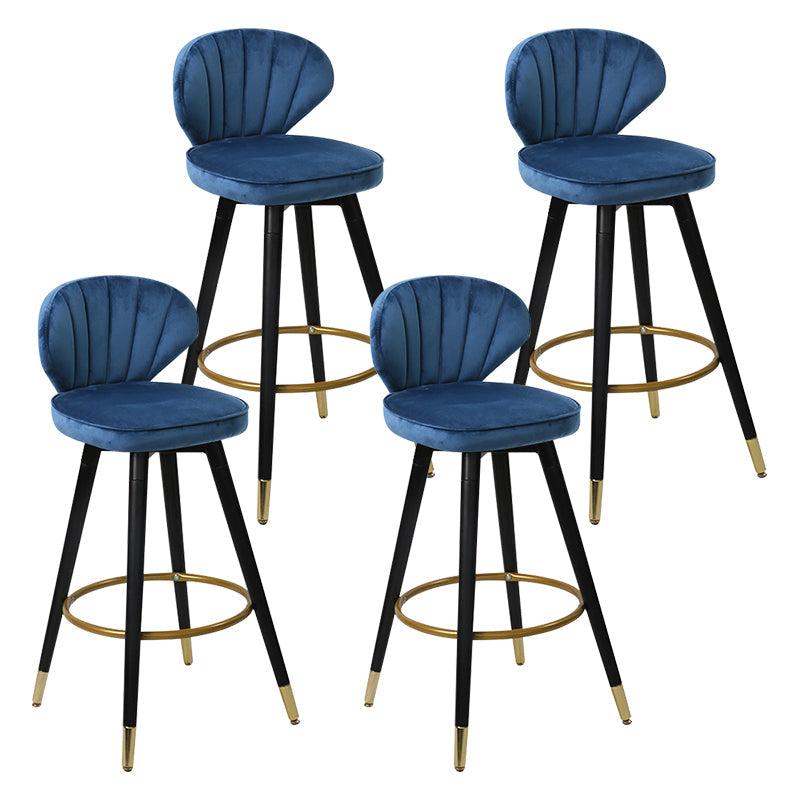 Modern Armless Backrest Counter Stool Iron Study Bar Stool with Cushion and Pedal Royal Blue 4 Piece Set Clearhalo 'Bar Furniture' 'Bar Stools' 'bar_stools' 'furn' 'furn_bar_stools' 'Furniture' 'furniture_bar_stools' 'Kitchen & Dining Furniture' 4730068