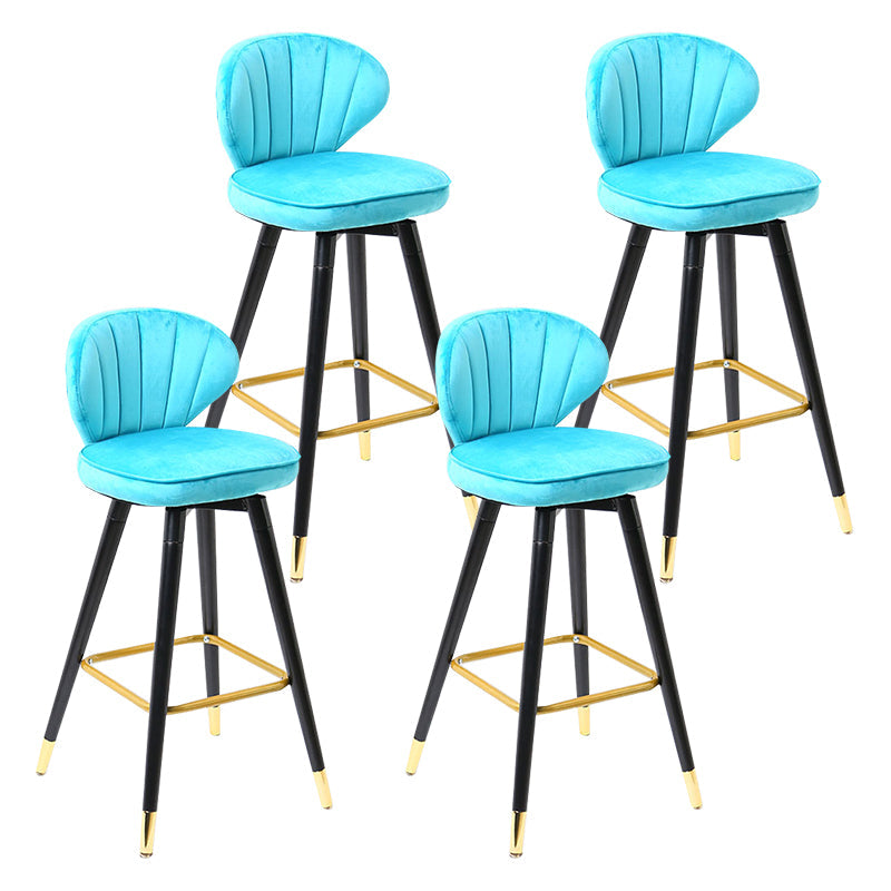 Modern Armless Backrest Counter Stool Iron Study Bar Stool with Cushion and Pedal Sky Blue 4 Piece Set Clearhalo 'Bar Furniture' 'Bar Stools' 'bar_stools' 'furn' 'furn_bar_stools' 'Furniture' 'furniture_bar_stools' 'Kitchen & Dining Furniture' 4730073