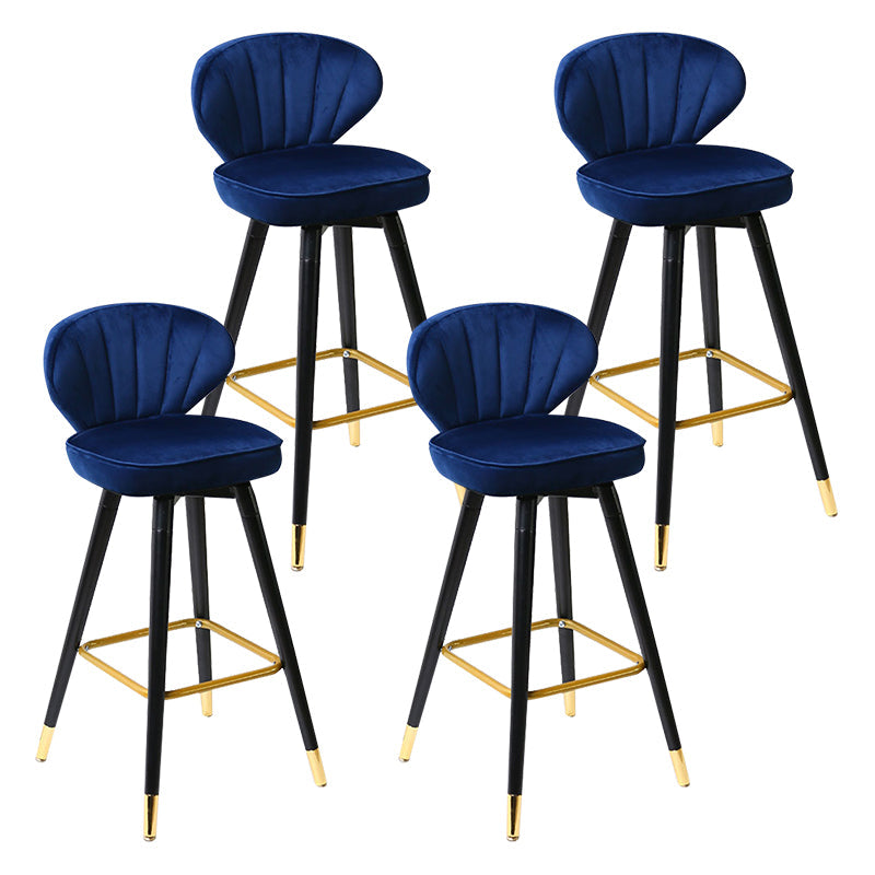 Modern Armless Backrest Counter Stool Iron Study Bar Stool with Cushion and Pedal Dark Blue 4 Piece Set Clearhalo 'Bar Furniture' 'Bar Stools' 'bar_stools' 'furn' 'furn_bar_stools' 'Furniture' 'furniture_bar_stools' 'Kitchen & Dining Furniture' 4730077