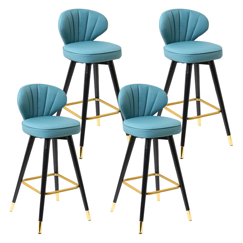 Modern Armless Backrest Counter Stool Iron Study Bar Stool with Cushion and Pedal Lake Blue 4 Piece Set Clearhalo 'Bar Furniture' 'Bar Stools' 'bar_stools' 'furn' 'furn_bar_stools' 'Furniture' 'furniture_bar_stools' 'Kitchen & Dining Furniture' 4730080