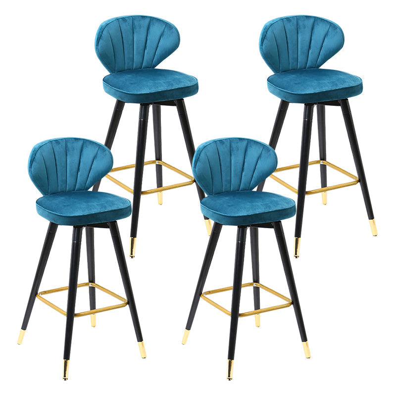 Modern Armless Backrest Counter Stool Iron Study Bar Stool with Cushion and Pedal Ocean Blue 4 Piece Set Clearhalo 'Bar Furniture' 'Bar Stools' 'bar_stools' 'furn' 'furn_bar_stools' 'Furniture' 'furniture_bar_stools' 'Kitchen & Dining Furniture' 4730083