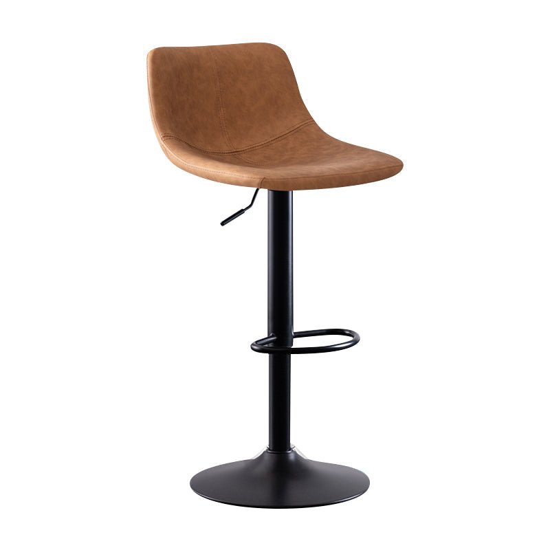 Modern Leather Adjustable Height Barstool Indoor Bar Stool with Low Back Brown 1 Piece Clearhalo 'Bar Furniture' 'Bar Stools' 'bar_stools' 'furn' 'furn_bar_stools' 'Furniture' 'furniture_bar_stools' 'Kitchen & Dining Furniture' 4730088