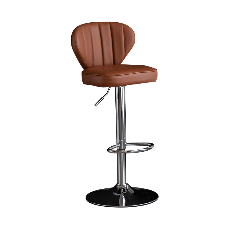 Contemporary Leather Swivel Barstool Indoor Bar Stool with Iron Legs and Low Back Brown Silver 1 Piece Clearhalo 'Bar Furniture' 'Bar Stools' 'bar_stools' 'furn' 'furn_bar_stools' 'Furniture' 'furniture_bar_stools' 'Kitchen & Dining Furniture' 4730122