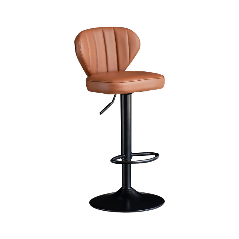 Contemporary Leather Swivel Barstool Indoor Bar Stool with Iron Legs and Low Back Brown Black 1 Piece Clearhalo 'Bar Furniture' 'Bar Stools' 'bar_stools' 'furn' 'furn_bar_stools' 'Furniture' 'furniture_bar_stools' 'Kitchen & Dining Furniture' 4730124