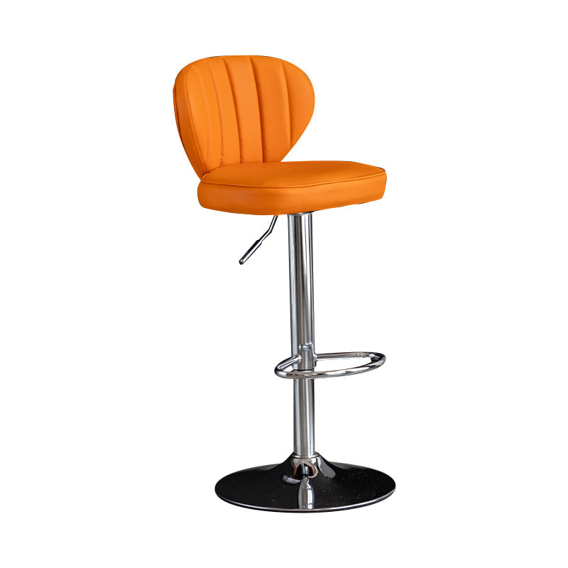 Contemporary Leather Swivel Barstool Indoor Bar Stool with Iron Legs and Low Back Orange Silver 1 Piece Clearhalo 'Bar Furniture' 'Bar Stools' 'bar_stools' 'furn' 'furn_bar_stools' 'Furniture' 'furniture_bar_stools' 'Kitchen & Dining Furniture' 4730125