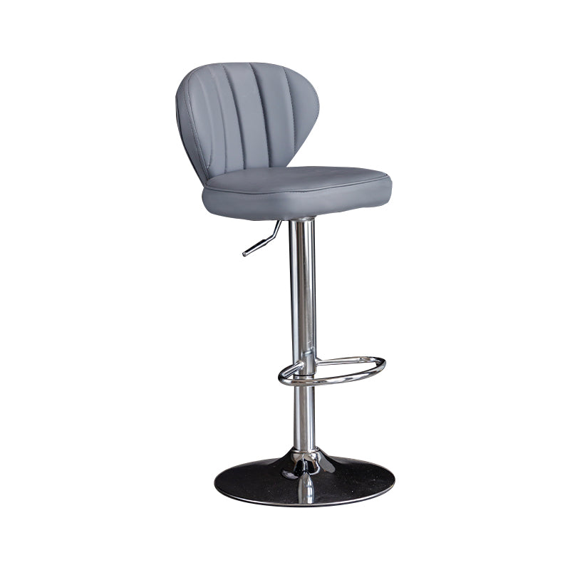Contemporary Leather Swivel Barstool Indoor Bar Stool with Iron Legs and Low Back Grey Silver 1 Piece Clearhalo 'Bar Furniture' 'Bar Stools' 'bar_stools' 'furn' 'furn_bar_stools' 'Furniture' 'furniture_bar_stools' 'Kitchen & Dining Furniture' 4730133
