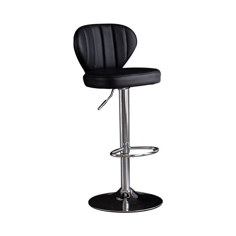 Contemporary Leather Swivel Barstool Indoor Bar Stool with Iron Legs and Low Back Black Silver 1 Piece Clearhalo 'Bar Furniture' 'Bar Stools' 'bar_stools' 'furn' 'furn_bar_stools' 'Furniture' 'furniture_bar_stools' 'Kitchen & Dining Furniture' 4730137
