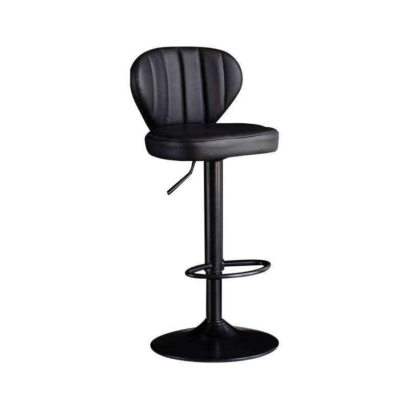 Contemporary Leather Swivel Barstool Indoor Bar Stool with Iron Legs and Low Back Black Black 1 Piece Clearhalo 'Bar Furniture' 'Bar Stools' 'bar_stools' 'furn' 'furn_bar_stools' 'Furniture' 'furniture_bar_stools' 'Kitchen & Dining Furniture' 4730139