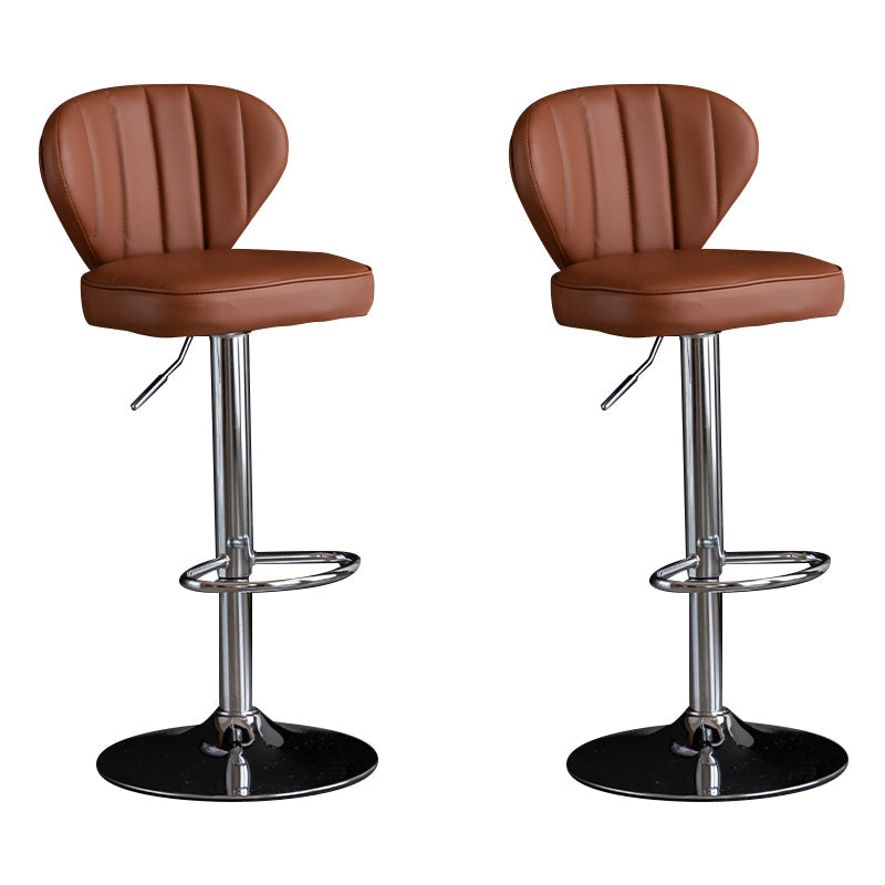 Contemporary Leather Swivel Barstool Indoor Bar Stool with Iron Legs and Low Back Brown Silver 2 Piece Set Clearhalo 'Bar Furniture' 'Bar Stools' 'bar_stools' 'furn' 'furn_bar_stools' 'Furniture' 'furniture_bar_stools' 'Kitchen & Dining Furniture' 4730146