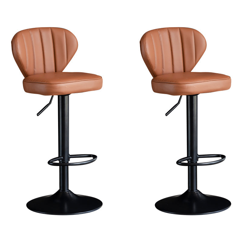 Contemporary Leather Swivel Barstool Indoor Bar Stool with Iron Legs and Low Back Brown Black 2 Piece Set Clearhalo 'Bar Furniture' 'Bar Stools' 'bar_stools' 'furn' 'furn_bar_stools' 'Furniture' 'furniture_bar_stools' 'Kitchen & Dining Furniture' 4730147
